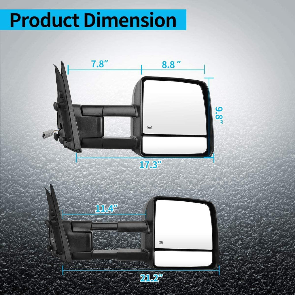 YITAMOTOR® Tow Mirrors For 07-17 Toyota Tundra, Power Heated Rear View Mirrors, Extending and Folding w/ Turn Signal