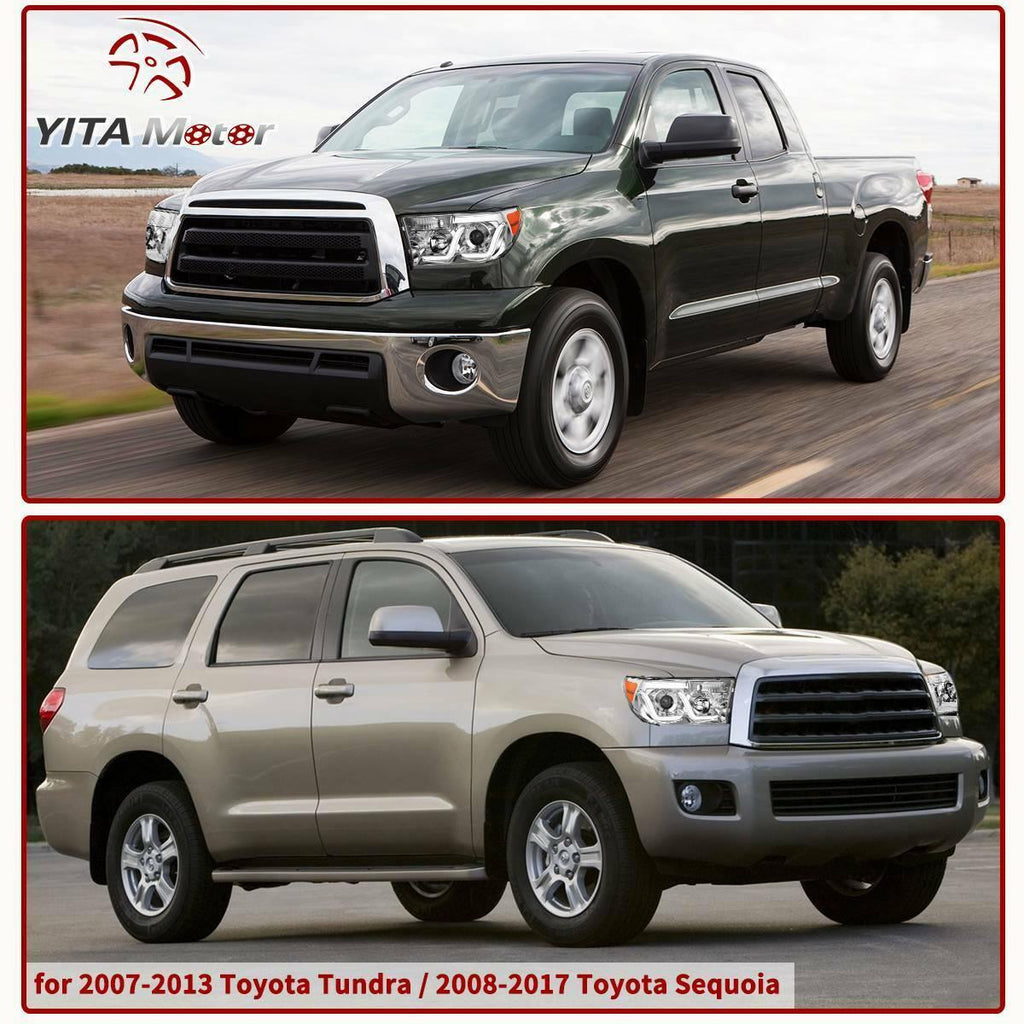 YITAMOTOR® 2007-2013 Toyota Tundra/2008-2017 Sequoia Headlight Assembly Chrome Housing LED Tube Projector Headlamps - YITAMotor
