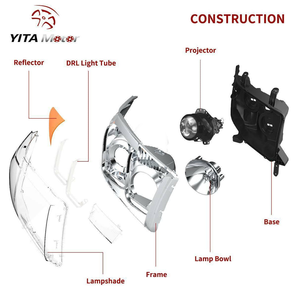 YITAMOTOR® 2007-2013 Toyota Tundra/2008-2017 Sequoia Headlight Assembly Chrome Housing LED Tube Projector Headlamps - YITAMotor