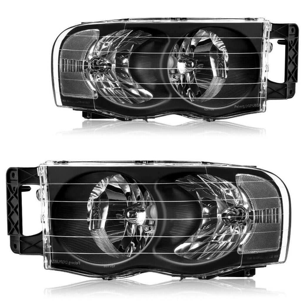 YITAMOTOR® Headlights 2002-2005 Dodge Ram Pickup Truck OE Style Headlamps Black Housing Clear Reflector Lens