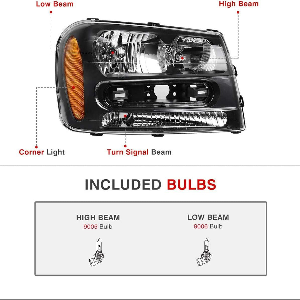 YITAMOTOR® 2002-2009 Chevy Trailblazer Headlight Assembly W/Full Width Grille Headlamp(Not fit the LT models) - YITAMotor