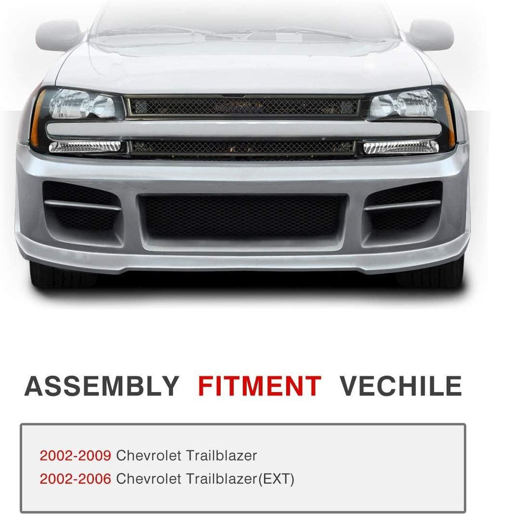 YITAMOTOR® 2002-2009 Chevy Trailblazer Headlight Assembly W/Full Width Grille Headlamp(Not fit the LT models) - YITAMotor