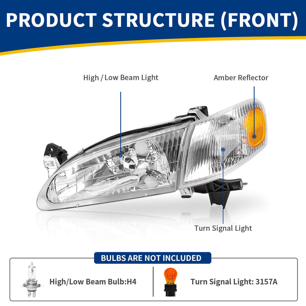 YITAMOTOR® 1998 1999 2000 Toyota Corolla Headlight +Turn Signal Lamp Assembly