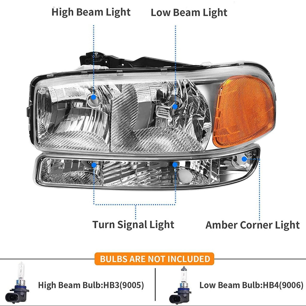 YITAMOTOR® 1999-2006 GMC Sierra / 2000-2006 GMC Yukon Signal Headlamp Headlight Assembly - YITAMotor