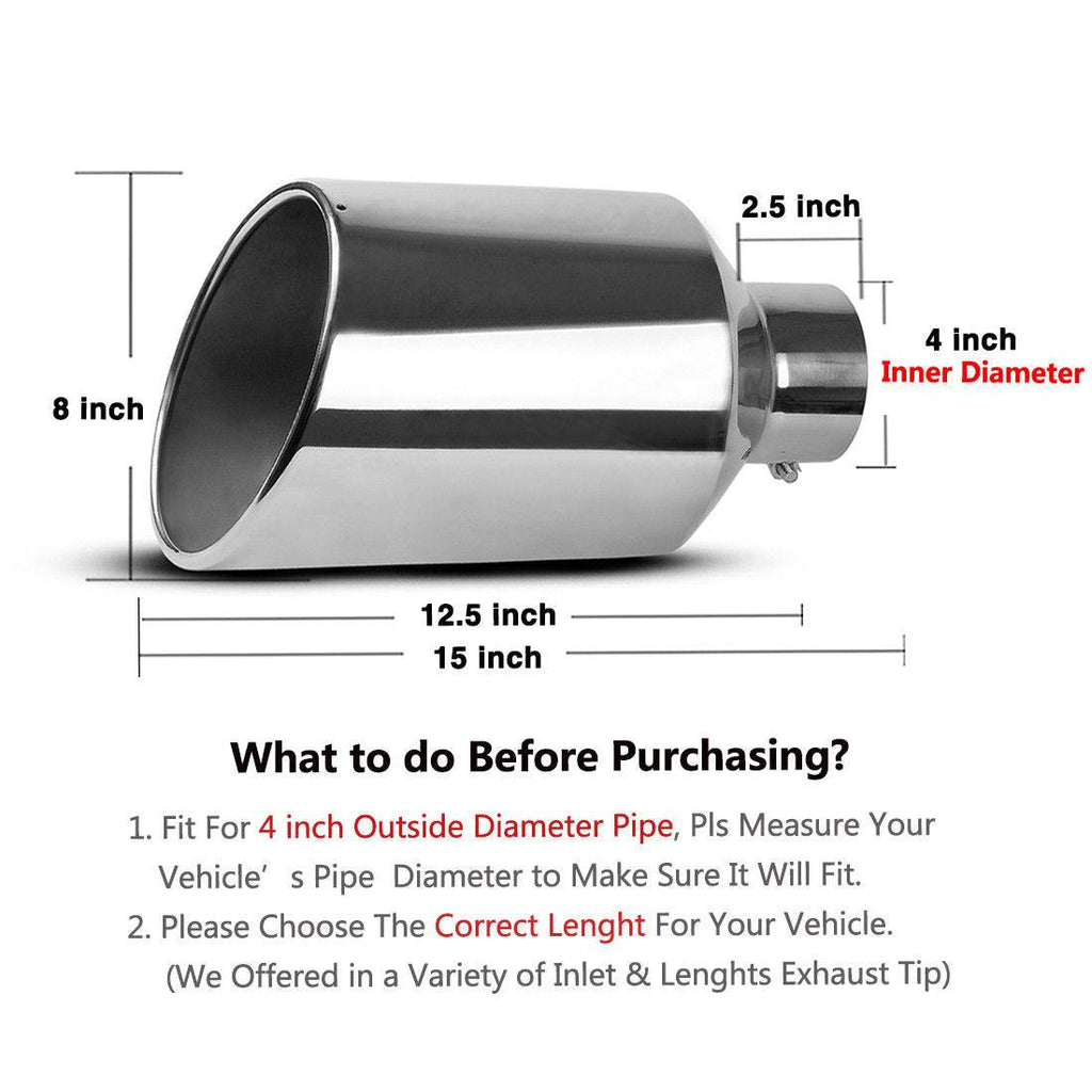 Exhaust tip 4 Inch Inlet Chromed Universal Stainless Steel Diesel Exhaust Tailpipe Tip Bolt/Clamp On Design - YITAMotor