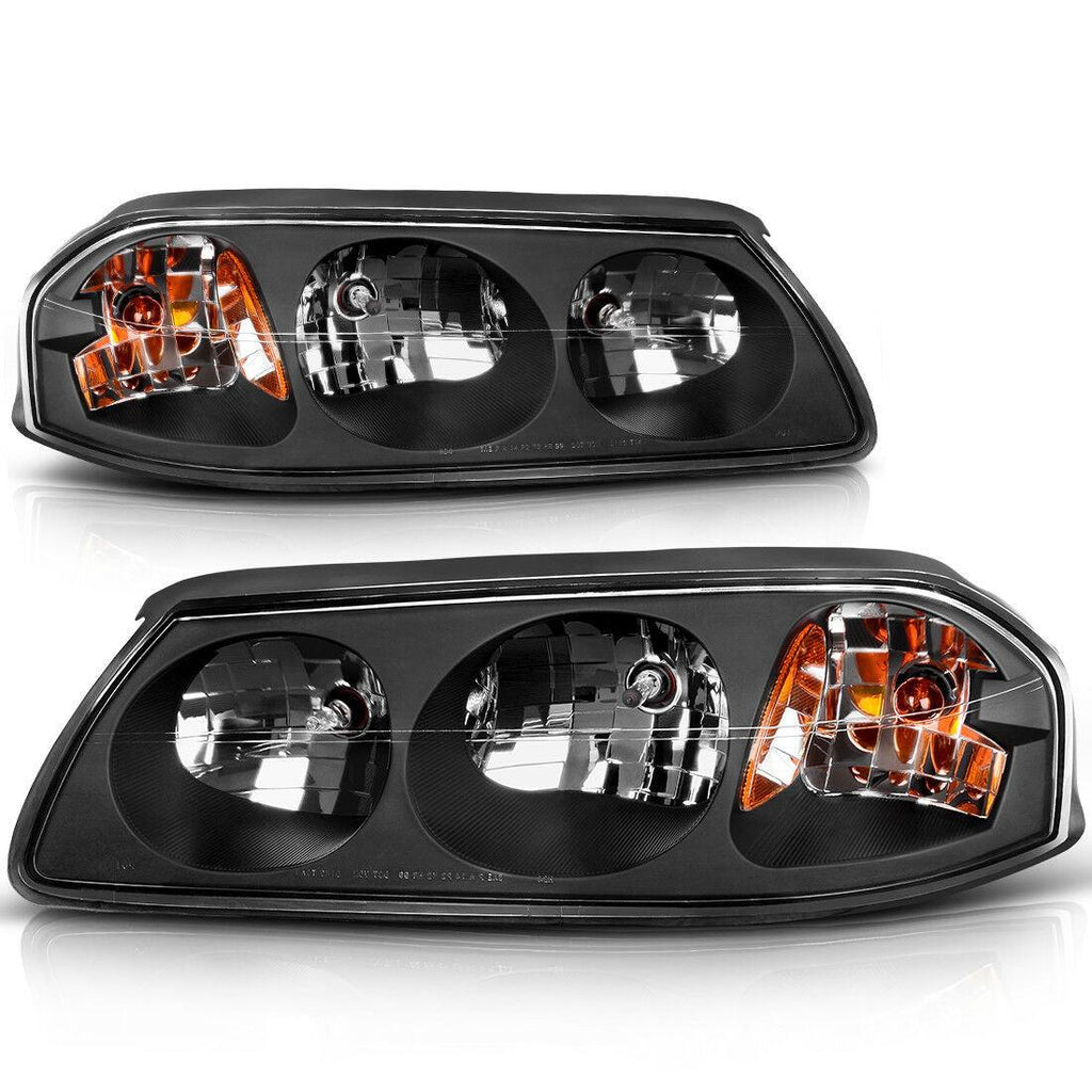 YITAMOTOR® 2000-2005 Chevy Impala Headlights Replacement Black Housing Amber Reflector Clear Lens - YITAMotor