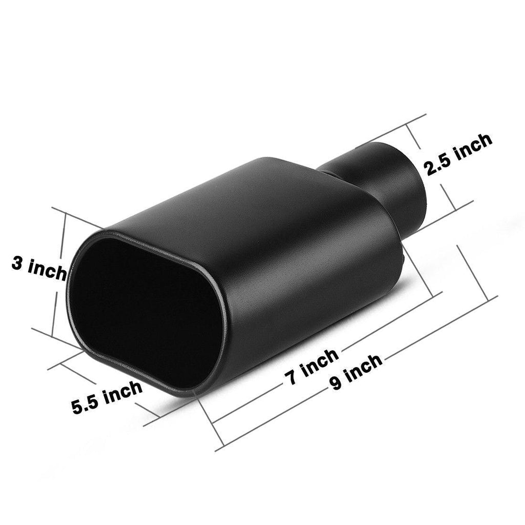 YITAMOTOR® 2.5'' Inlet 5.5''x3'' Outlet 9'' Long Bolt-on Oval Black Stainless Steel Exhaust Tip - YITAMotor