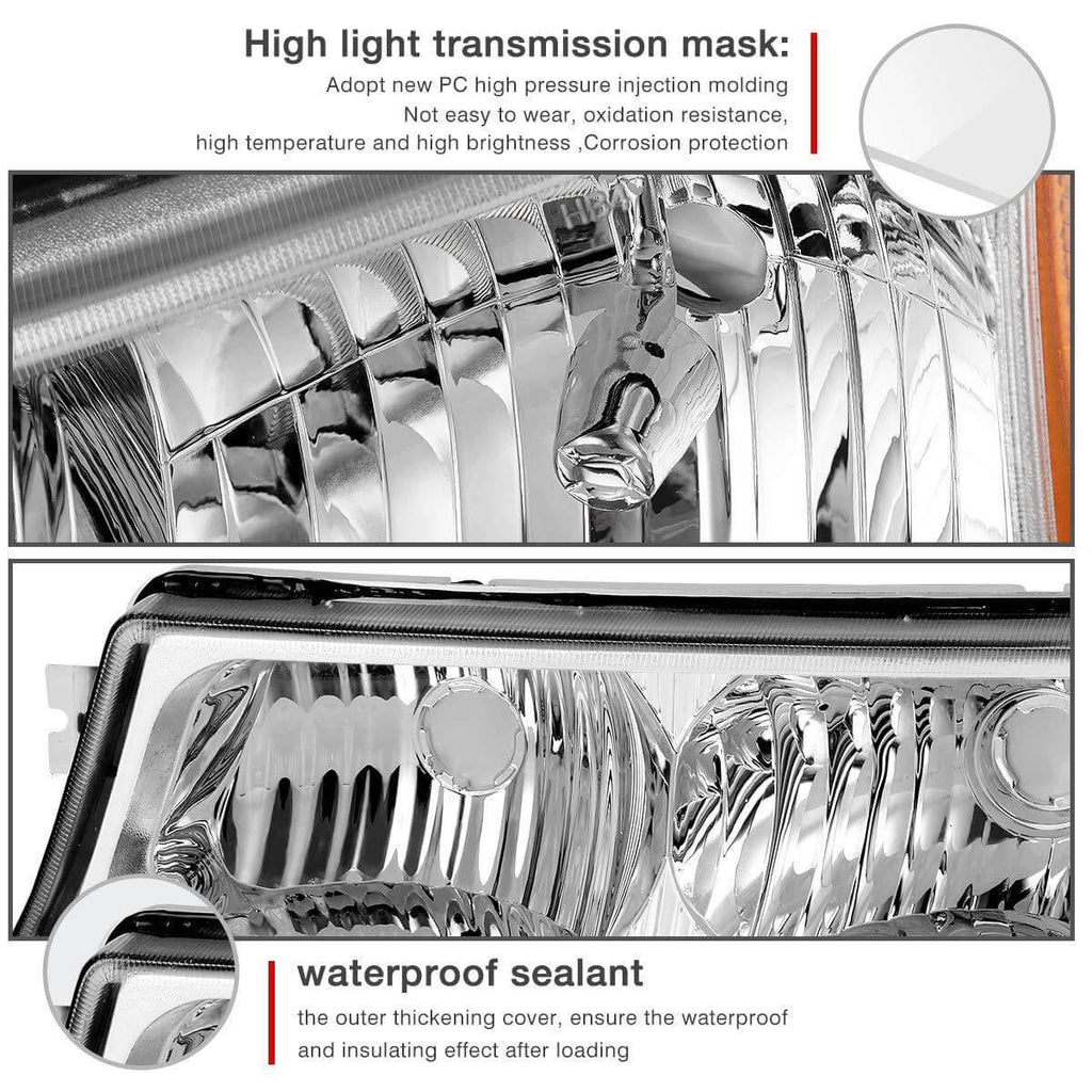 2003-2006 Chevy Silverado Avalanche Chrome Housing Headlamps Set Headlight Assembly