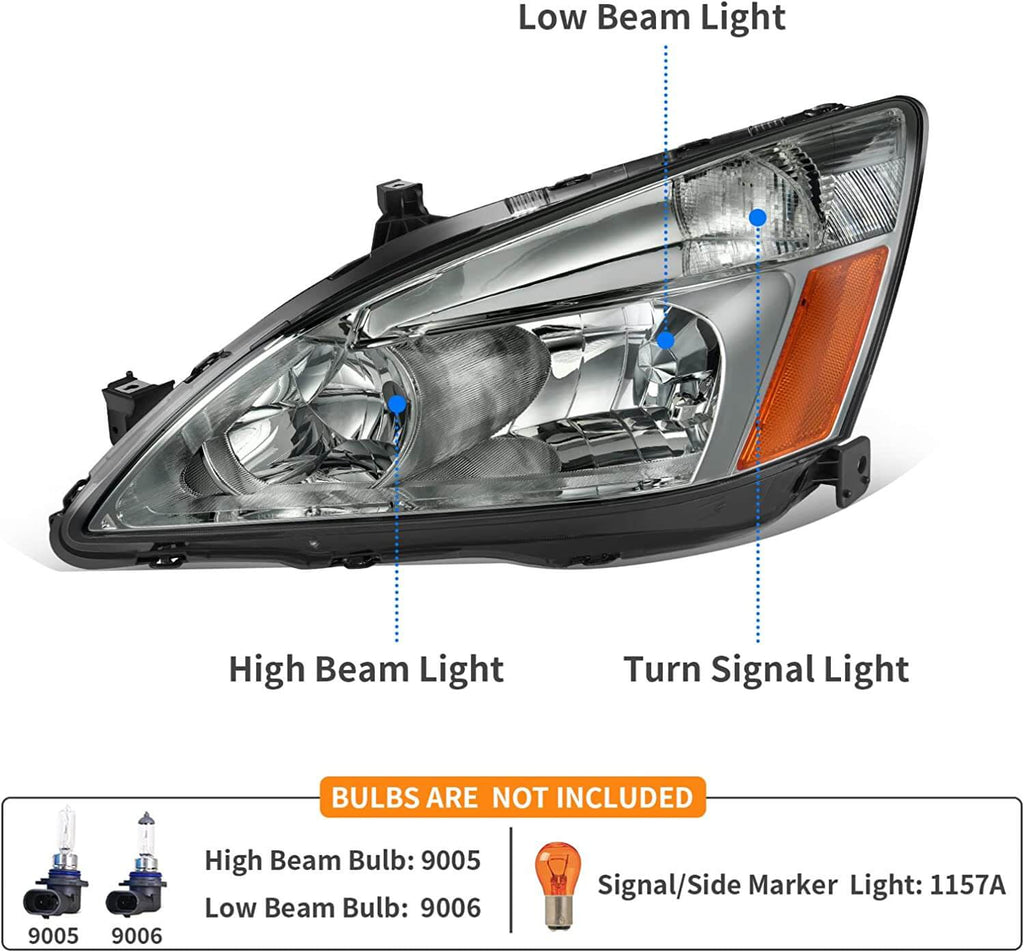 YITAMOTOR® Smoke 2003-2007 Honda Accord Headlight Assembly Headlamp Clear Lens