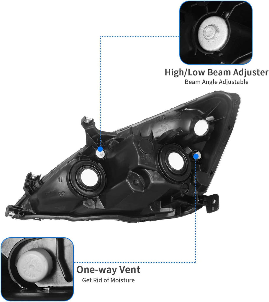 YITAMOTOR® Smoke 2003-2007 Honda Accord Headlight Assembly Headlamp Clear Lens