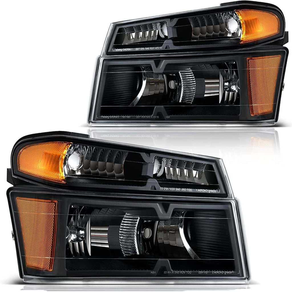 2004-2012 Chevy Colorado Headlight Assembly Black Housing Amber Reflector
