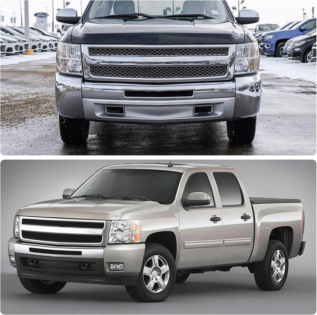 YITAMOTOR® 2007-2014 Chevy Silverado Headlamp Light Chrome Housing Amber Reflector Clear Lens Headlight
