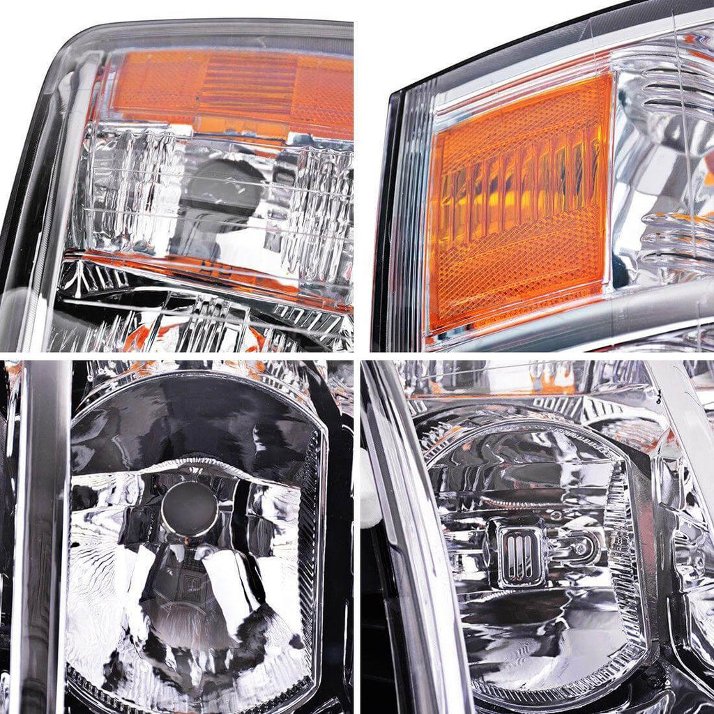YITAMOTOR® 2007-2014 Chevy Silverado Headlamp Light Chrome Housing Amber Reflector Clear Lens Headlight
