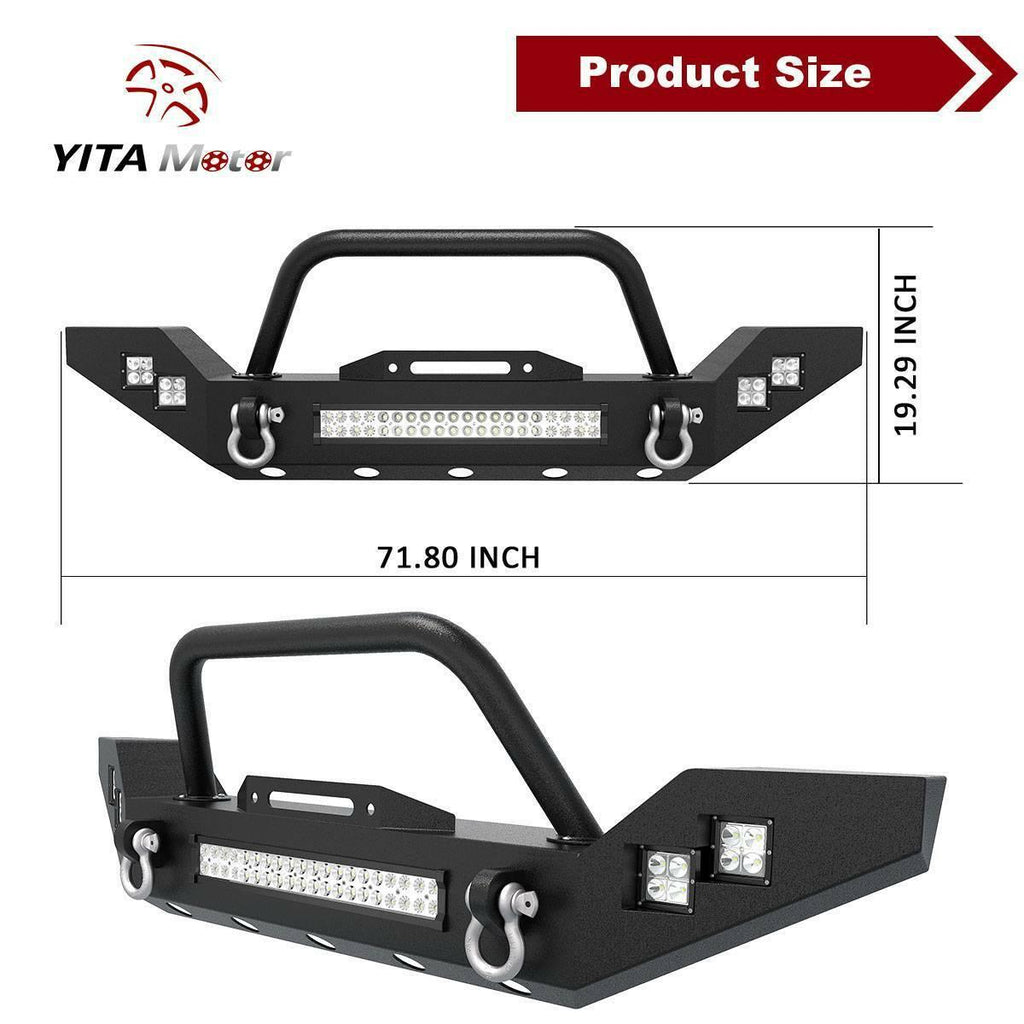 YITAMOTOR® Front Bumper for 07-18 Jeep Wrangler JK 120W LED Light Bar+ 4X 20W LED Light