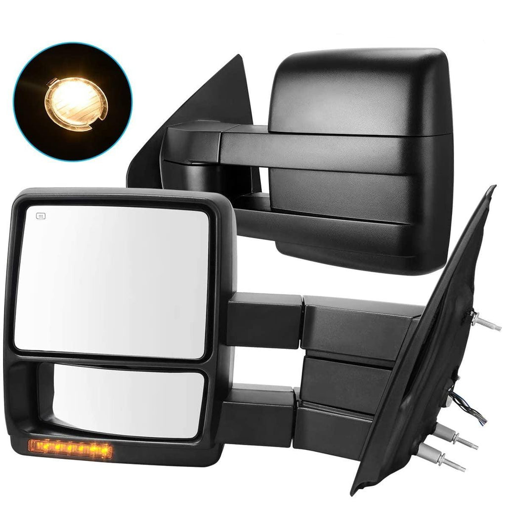 YITAMOTOR® Towing Mirrors for 07-14 Ford F150 Truck, Trailer Mirrors w/Power Heated Glass Turn Signal and Puddle Lamp