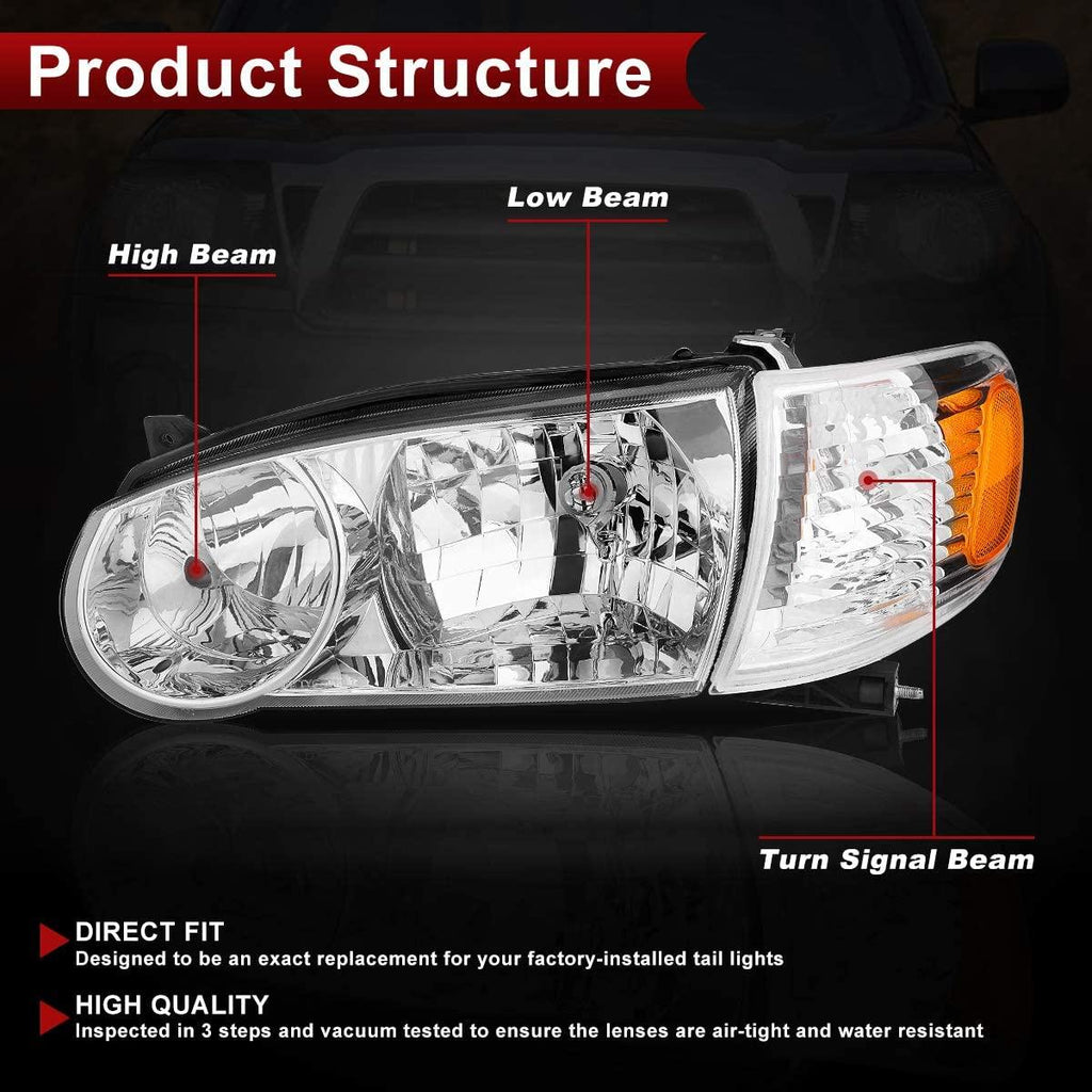 YITAMOTOR® 2001 2002 Toyota Corolla Headlights Assembly with Coner light Headlamp Clear Lens - YITAMotor