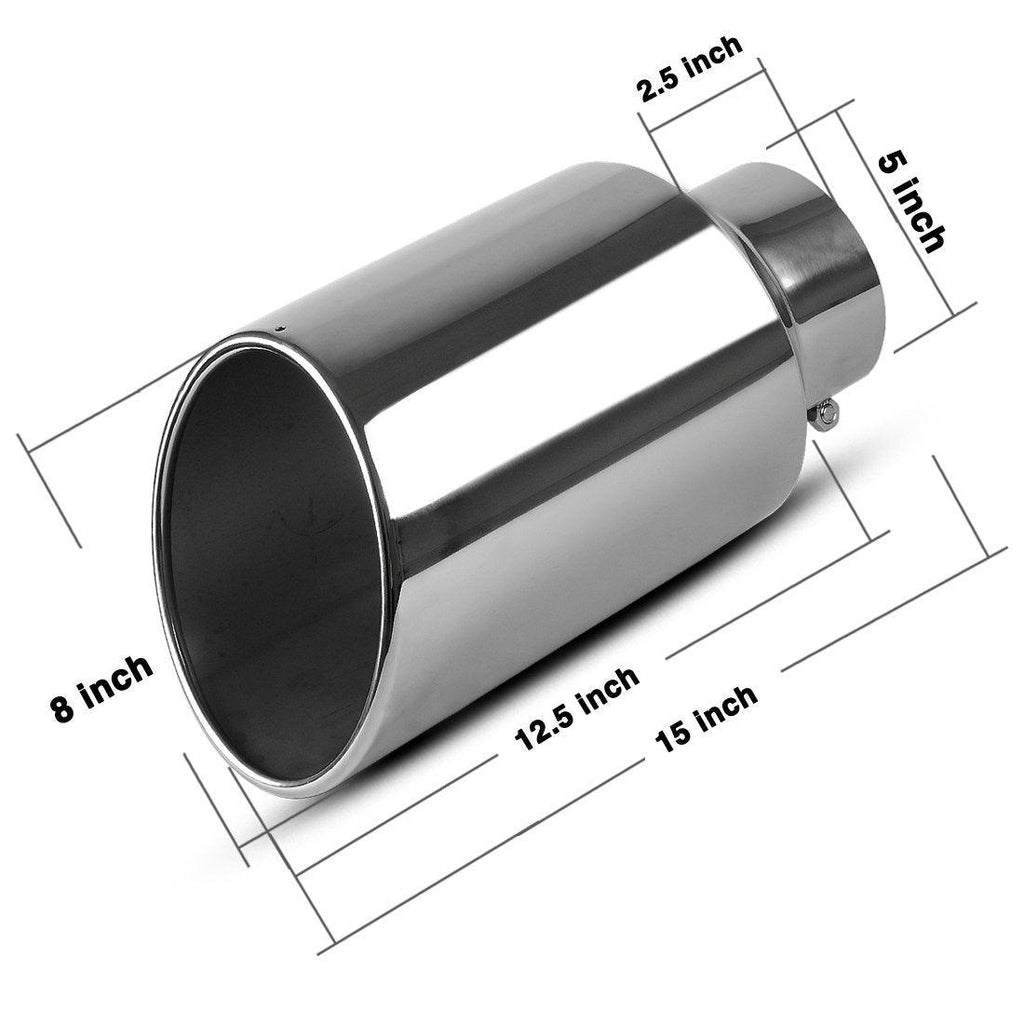 Exhaust Tip 5'' Inlet 8'' Outlet 15inch Long Chrome Stainless Steel Bolt On Diesel - YITAMotor