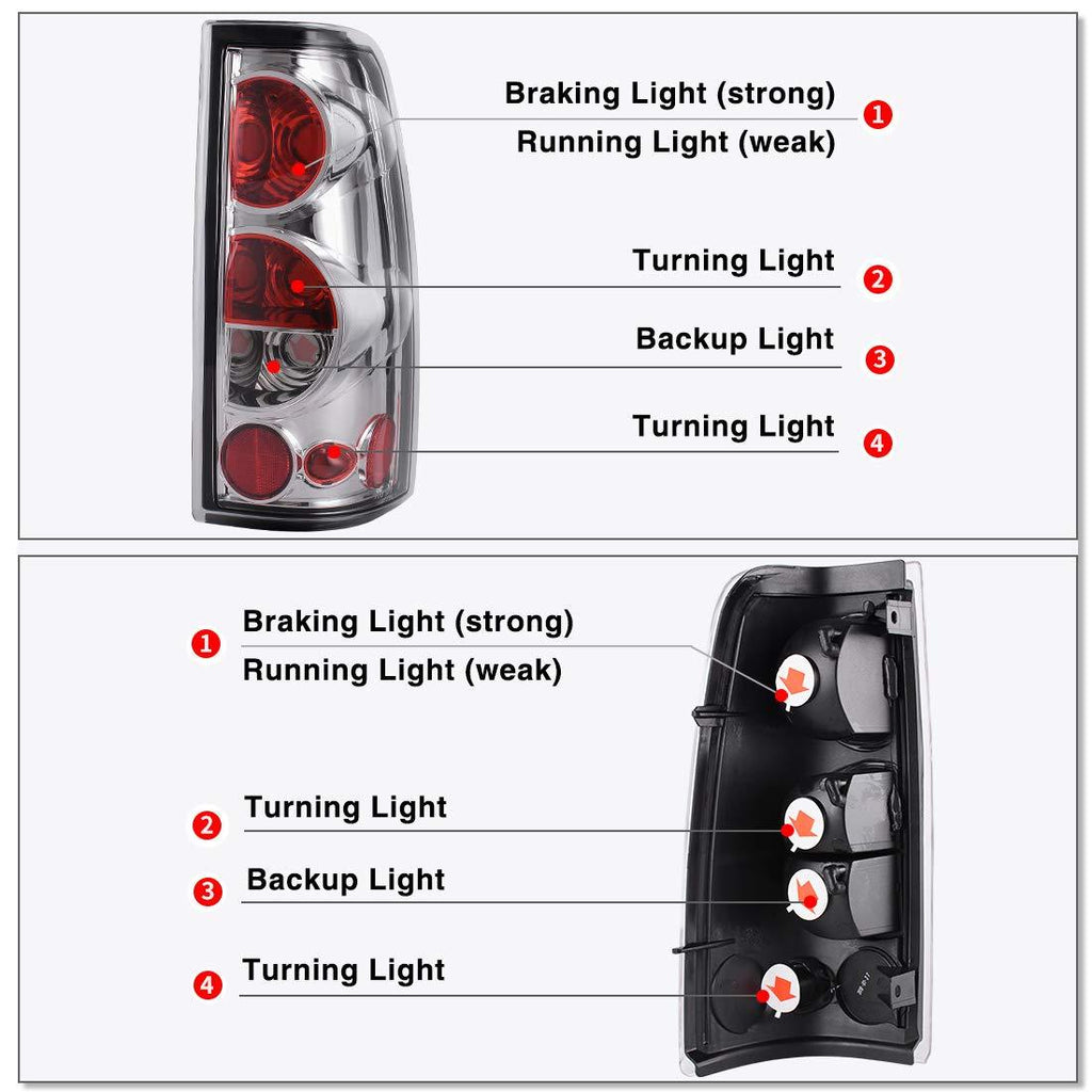 PAIR Tail Lights for 99-06 Chevy Silverado 1500 2500/01-06 Silverado 3500/GMC Sierra 1500 2500 3500 1999-2002 (Do Not Fit Barn Door/Stepside Models) - YITAMotor