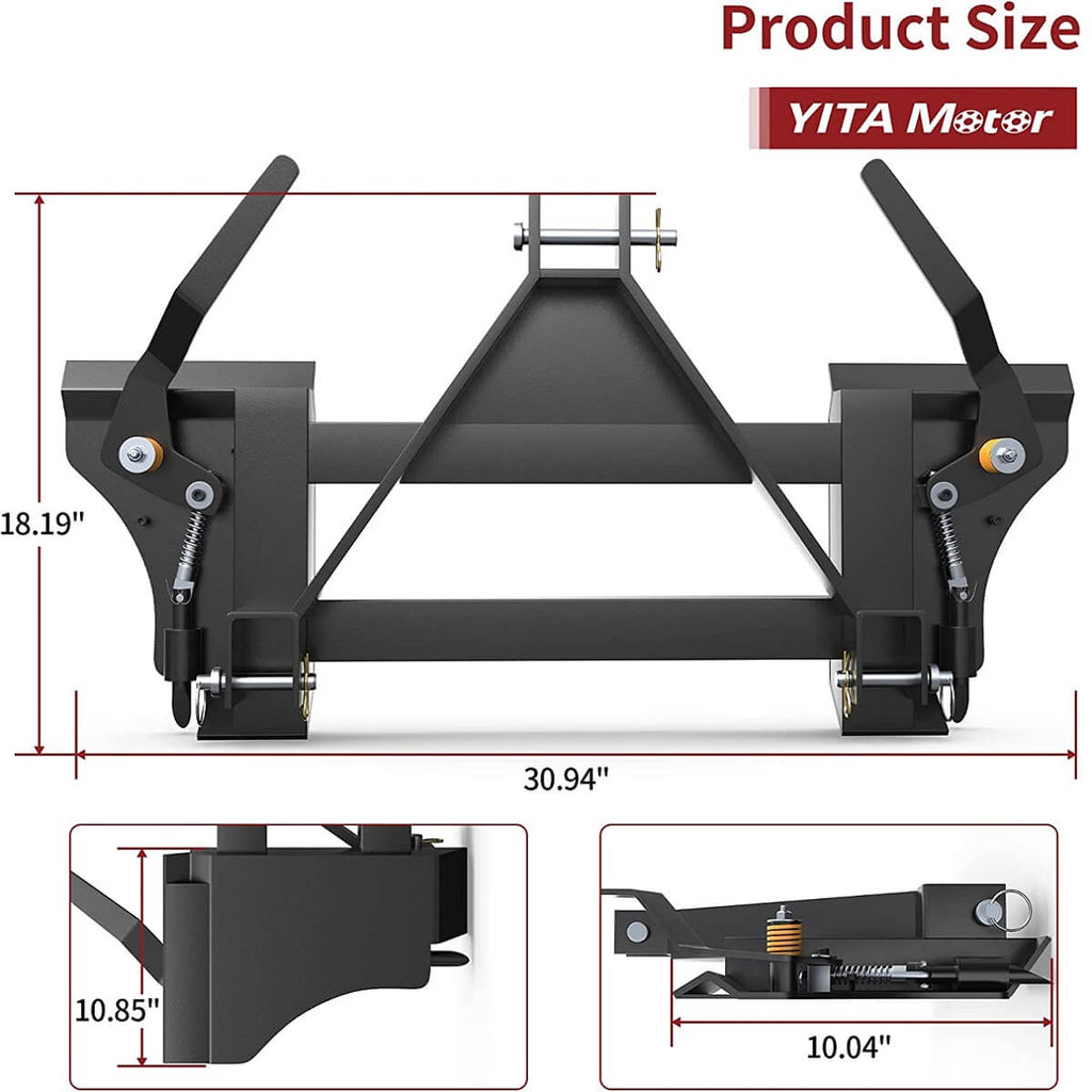 The 3-point quick tach adapter fits most category 1 tractors