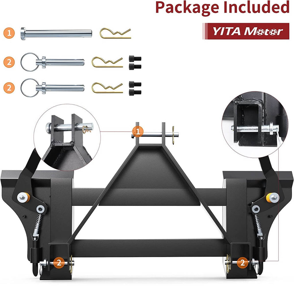 The 3-point quick tach adapter fits most category 1 tractors