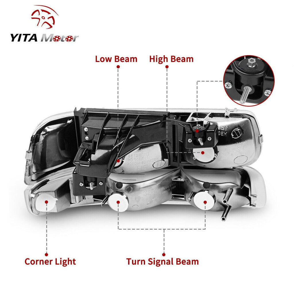 YITAMOTOR® 1999-2002 Chevy Silverado Headlight Assembly and Taillights Combo Set Chrome Housing Headlamps set - YITAMotor