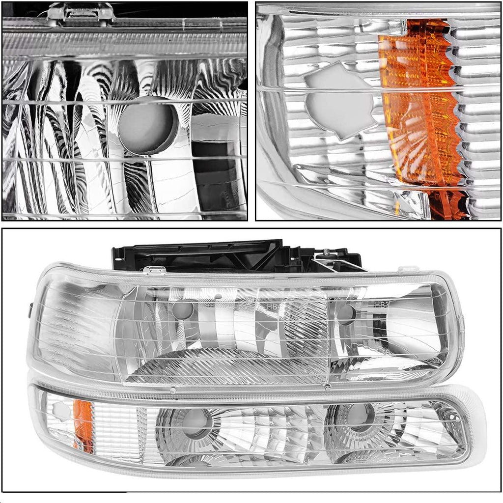 YITAMOTOR® 1999-2002 Chevy Silverado Headlight Assembly and Taillights Combo Set Chrome Housing Headlamps set - YITAMotor