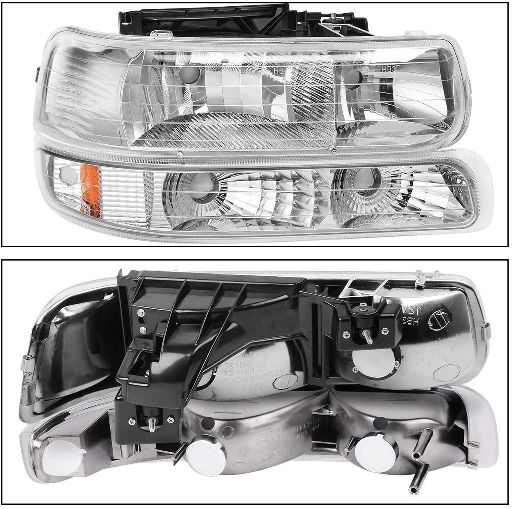 YITAMOTOR® 1999-2002 Chevy Silverado Headlight Assembly and Taillights Combo Set Chrome Housing Headlamps set - YITAMotor