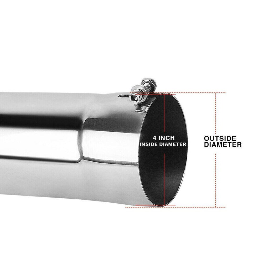 4 Inch Inlet Turn Down Exhaust Tip, 4 x 4 x 15 Chrome Polished Stainless Steel Turndown Pipe Exhaust Tip, Bolt On Design - YITAMotor