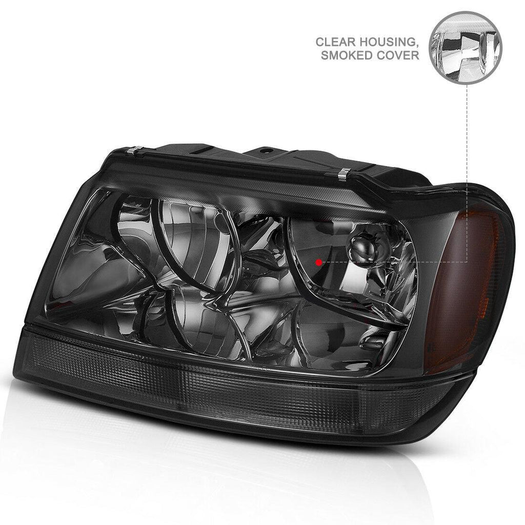 YITAMOTOR® 1999-2004 Jeep Grand Cherokee Headlight Smoke Housing Amber Corner Lamp Set - YITAMotor
