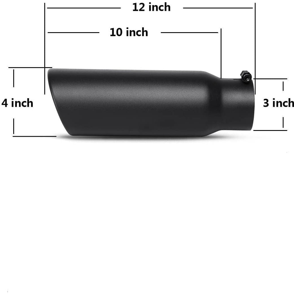 3 Inch Black Exhaust Tip, 3'' Inside Diameter Diesel Exhaust Tailpipe Tip for Truck, 3'' x 4'' x 12'' Bolt/Clamp On Design - YITAMotor