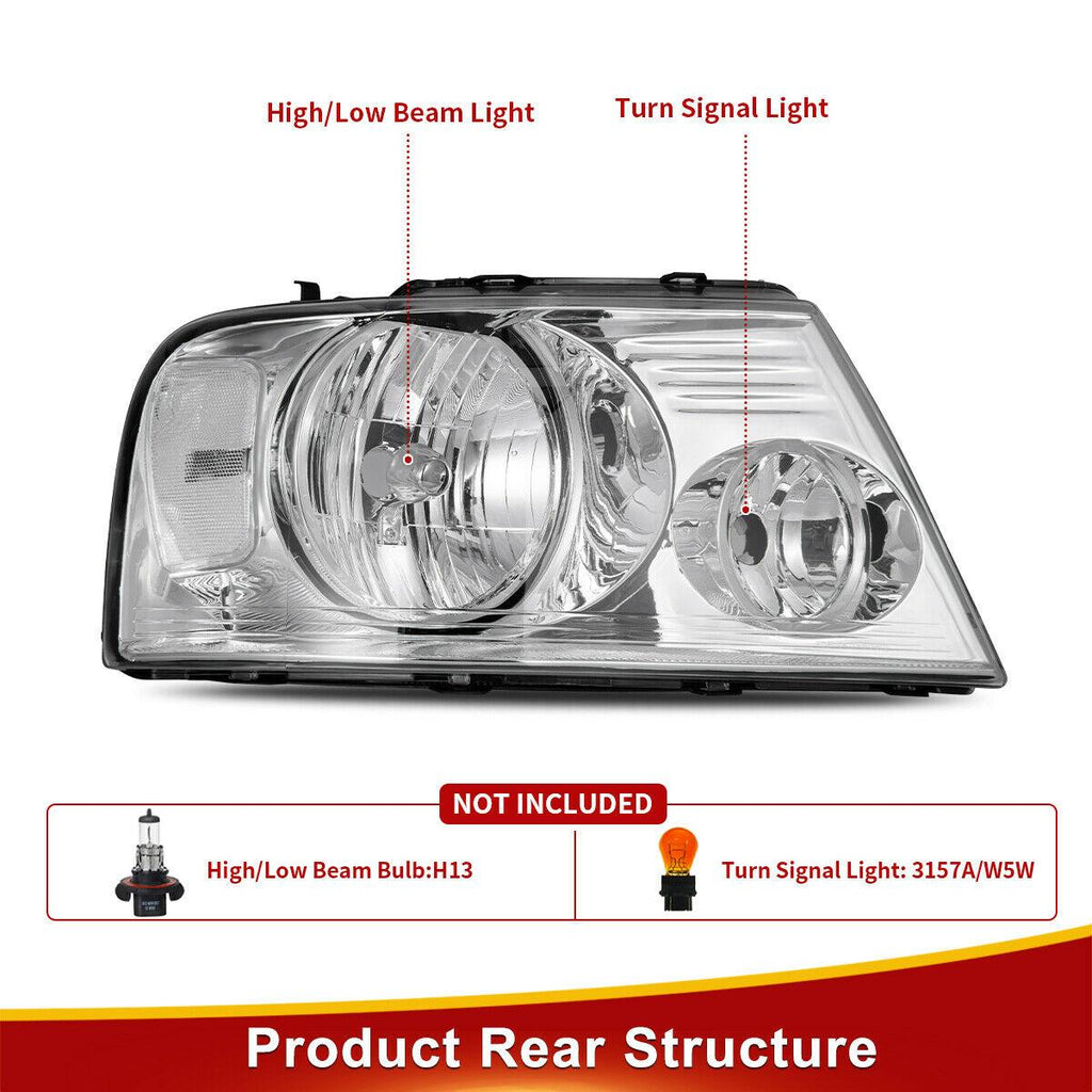 YITAMOTOR® 2004-2008 Ford F-150 F150 Headlights Assembly Chrome Housing Clear Side Pair - YITAMotor