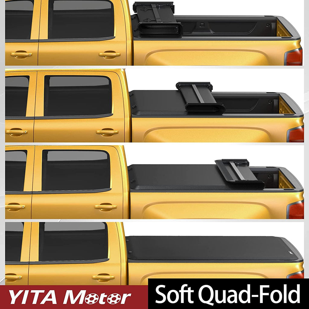 YITAMOTOR® Soft Quad Fold 2009-2014 Ford F-150 (Excl. Raptor Series), Styleside 6.5 ft Bed Truck Bed Tonneau Cover
