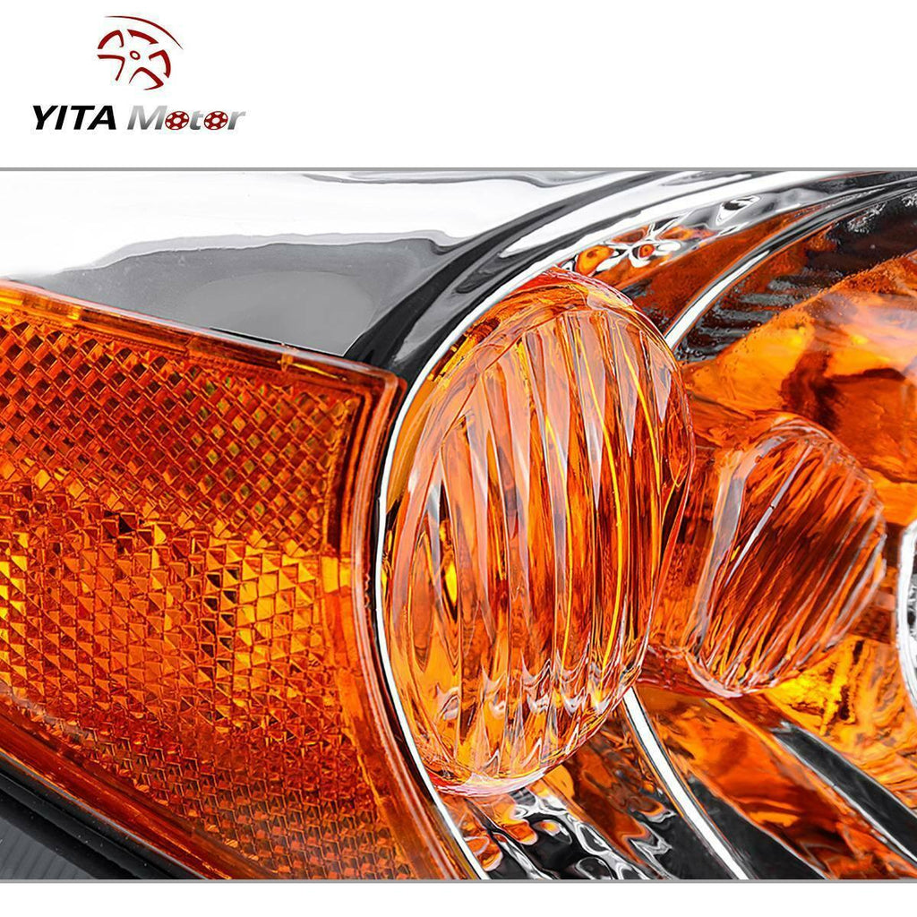 YITAMOTOR® 2002-2004 Toyota Camry Headlight Assembly Chrome Housing Amber Reflector Clear Lens - YITAMotor