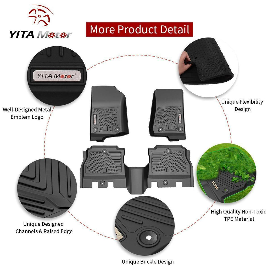 YITAMOTOR® 2018-2024 Jeep Wrangler JL 4-Door Floor Mats, 1st & 2nd Row All Weather Protection