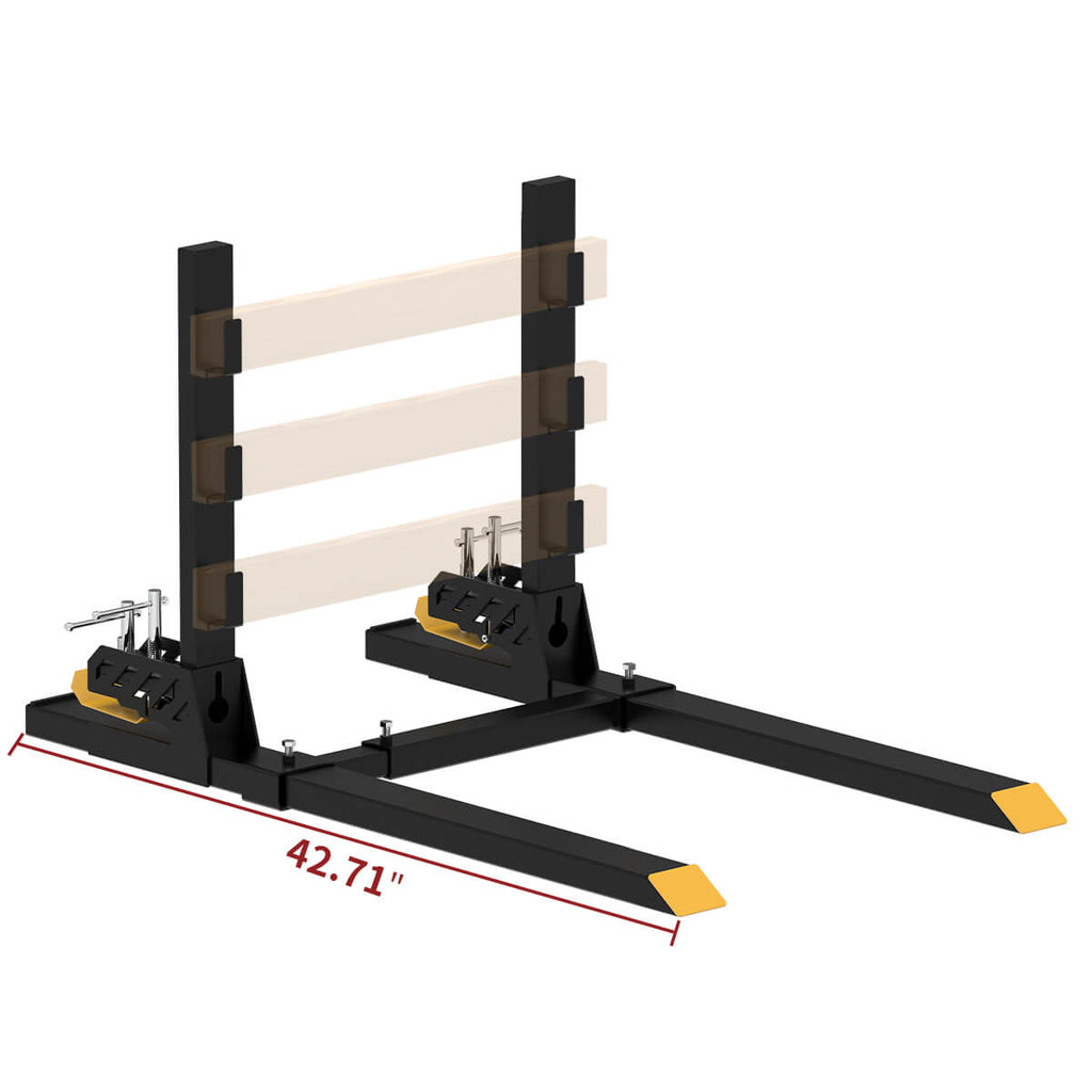 YITAMOTOR® 43" 1500 lbs Clamp-on Pallet Forks with Anti-roll Bar & justable Stabilizer Bar