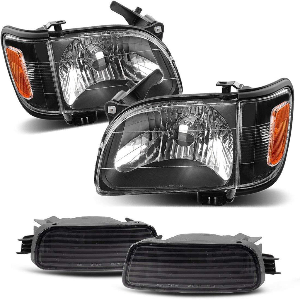 YITAMOTOR® 2001-2004 Toyota Tacoma Pickup Headlights Black Housing with Amber Reflector Clear Lens - YITAMotor