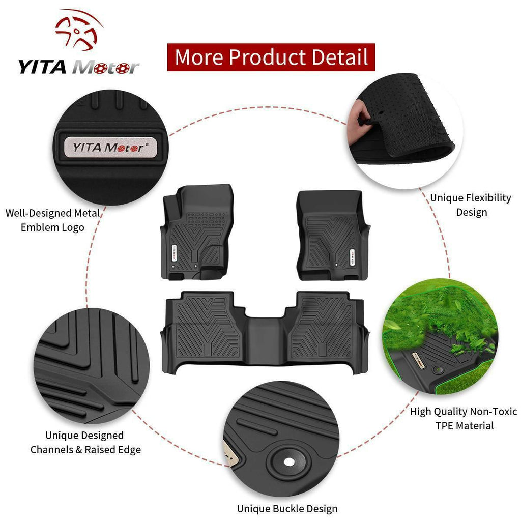 YITAMOTOR® Floor Mats For 2008-2021 Nissan Frontier Crew Cab, 1st & 2nd Row All-Weather Protection, Black