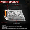 YITAMOTOR® 1999-2004 Jeep Grand Cherokee OE Headlight Assembly Chrome Housing Headlamp - YITAMotor