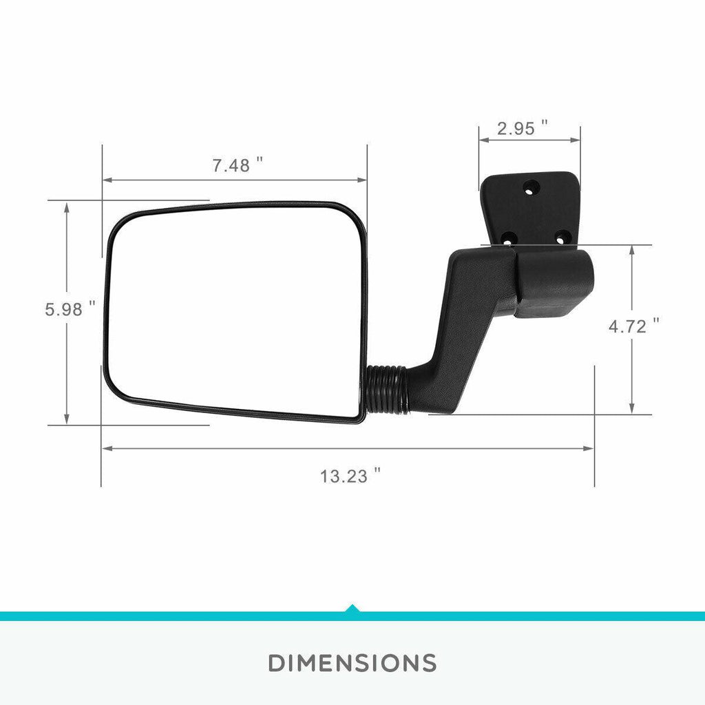 YITAMOTOR® Towing Mirrors Pair Set for 87-02 Jeep Wrangler Black Texture Passenger Driver Side Manual View Mirrors
