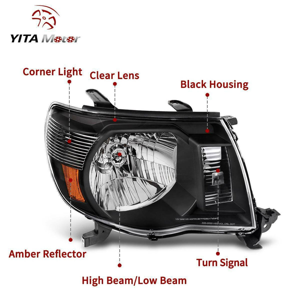 YITAMOTOR® 2005-2011 Toyota Tacoma Headlights Assembly Black Housing Headlamp - YITAMotor