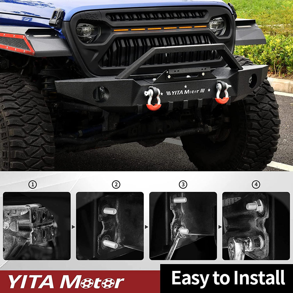 YITAMOTOR® Parachoques delantero para Jeep Wrangler JL 2018-2024/ Jeep Gladiator 2020-2023 con placa de cabrestante, anillos en D y orificios antiniebla