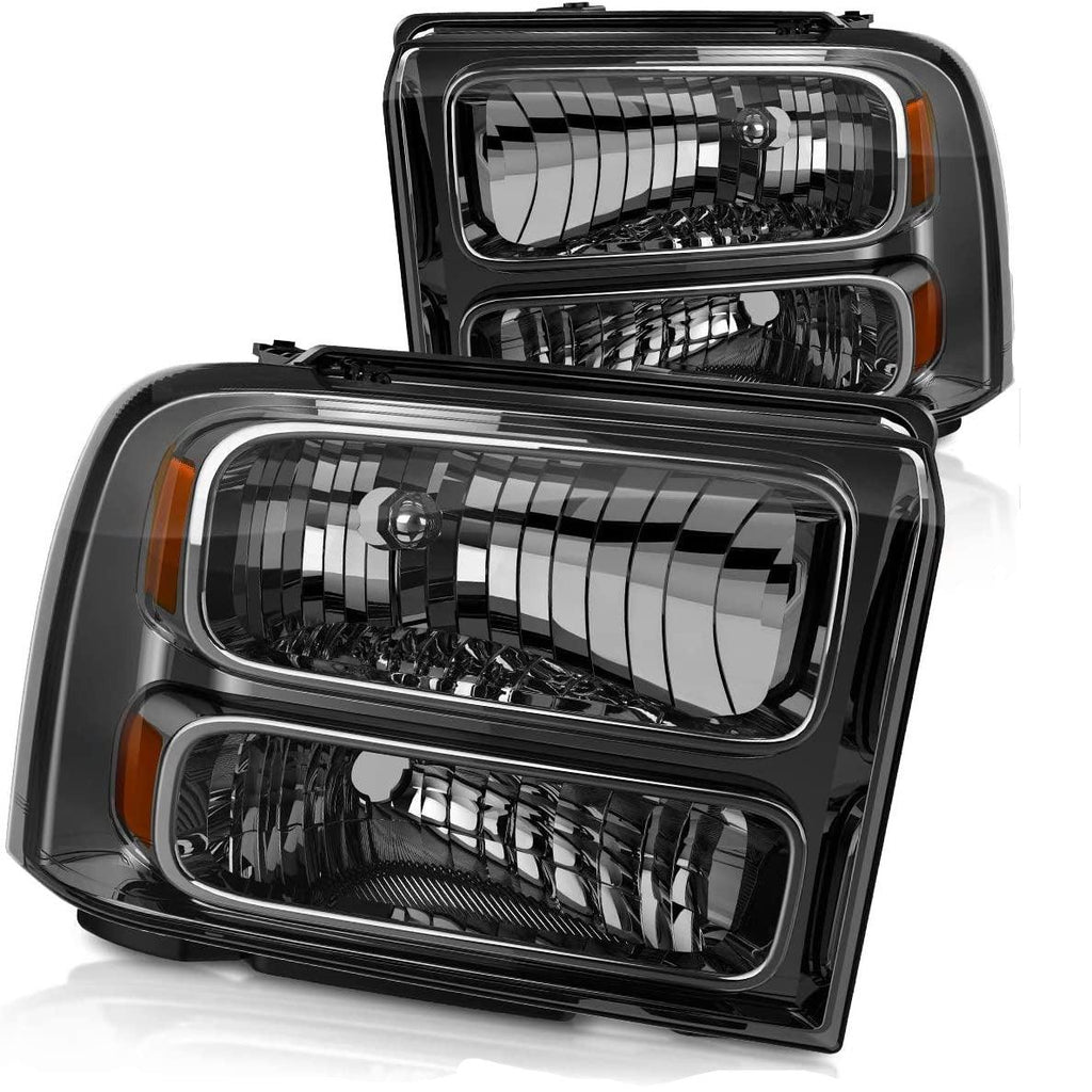 YITAMOTOR® 2005-2007 ford F250 F350 F450 F550 Super Duty/ 05 ford Excursion Headlights Assembly Headlamp Smoked Housing - YITAMotor
