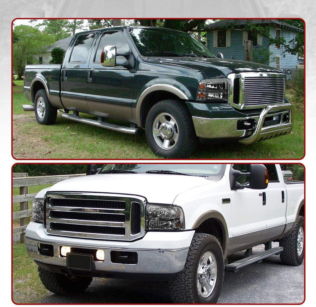 Headlights Assembly Compatible with 2005 2006 2007 ford F250 F350 F450 F550 Super Duty/ 05 ford Excursion Headlamp Replacement,Smoked Housing - YITAMotor