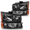 YITAMOTOR® 2003-2007 Chevy Silverado Headlight Assembly Black Housing Amber Side + Bumper Headlights Lamps - YITAMotor