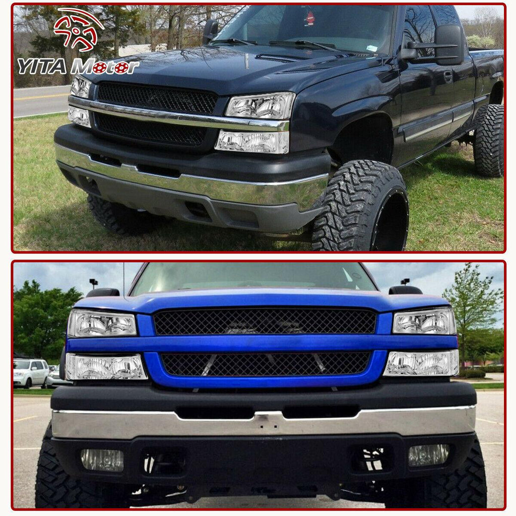 YITAMOTOR® 2003-2006 Chevy Silverado Chroming Headlight + Black Tail Lights Set