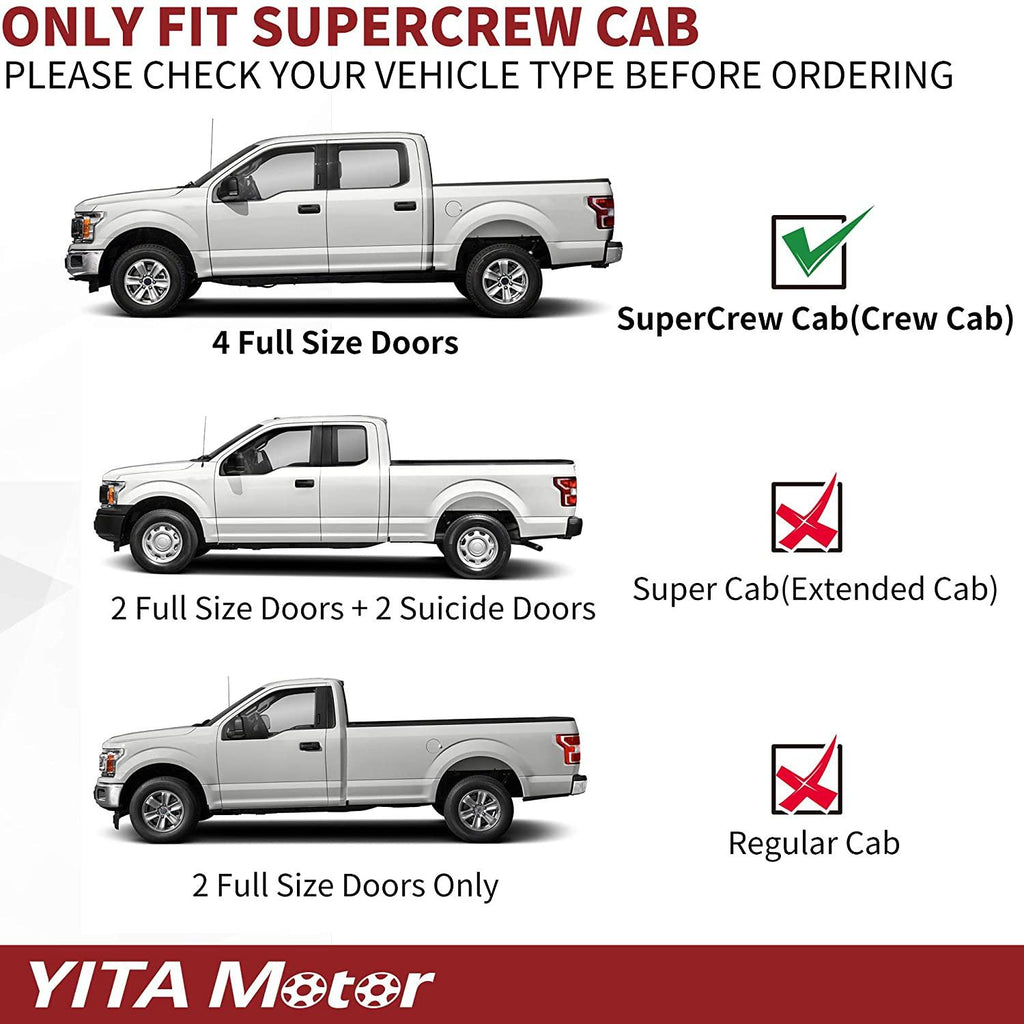 Estribos YITAMOTOR® de 6.5" para Ford F-150 SuperCrew Cab 15-24, Ford F-250 F-350 Super Duty Crew Cab 17-24