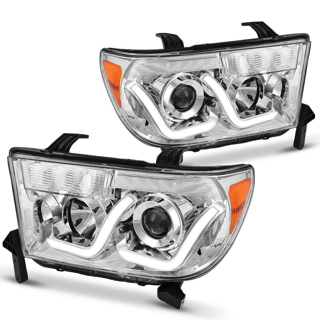 YITAMOTOR® 2007-2013 Toyota Tundra/2008-2017 Sequoia Headlight Assembly Chrome Housing LED Tube Projector Headlamps - YITAMotor