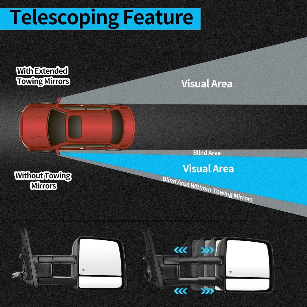 Espejos de remolque YITAMOTOR® para Toyota Tundra 07-17, espejos retrovisores eléctricos con calefacción, extensibles y plegables con señal de giro