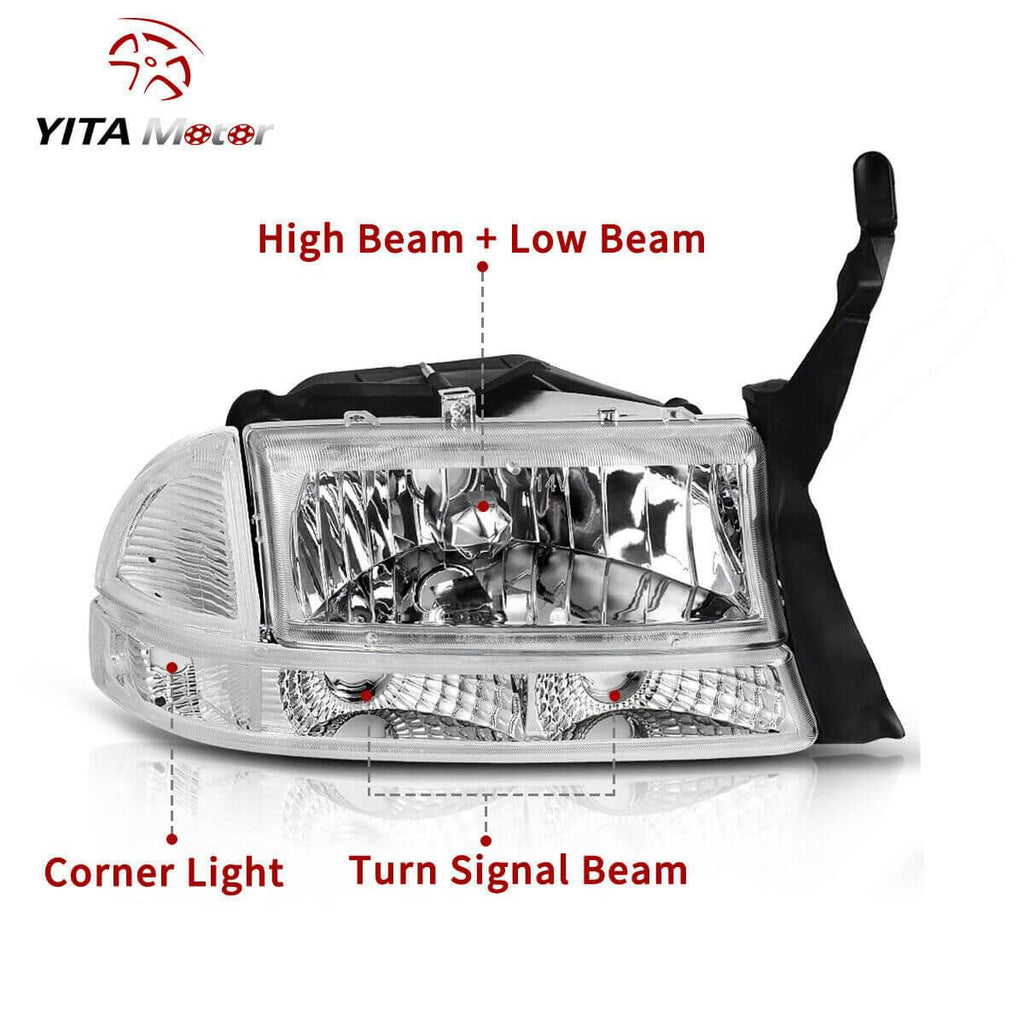 YITAMOTOR® 1998-2004 Dodge Dakota Durango Chrome Housing Headlight Bumper Lamp Set - YITAMotor