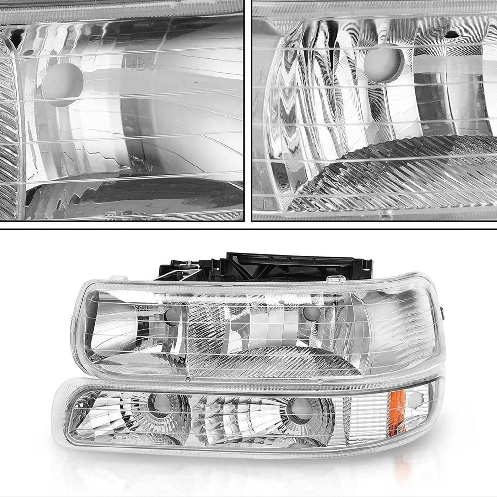 YITAMOTOR® 1999-2002 Chevy Silverado Chrome Housing Replacement Headlights + Clear Lens Taillights Combo - YITAMotor